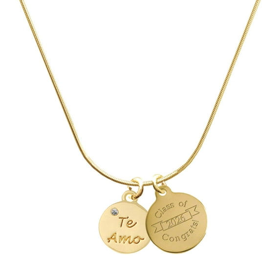 Delight Jewelry Gold-tone Te Amo Disc - Engraved Congrats Class of 2026 Charm Necklace, 18"