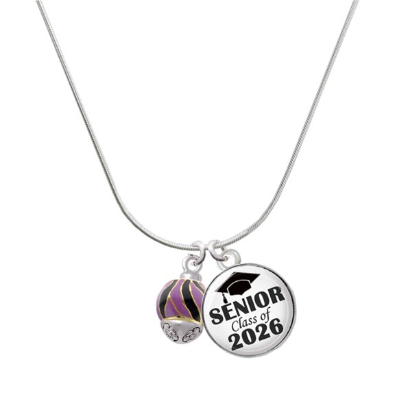 Delight Jewelry Gold-tone Wide Black and Purple Animal Striped Print Spinner - Silvertone Senior Class of 2026 Dome Necklace, 18"