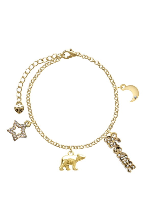 Goldtone 3-D Bear Goldtone Dream Big Charm Bracelet, 7.5+2" Extender