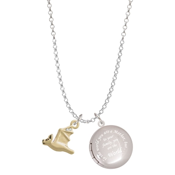 Delight Jewelry Goldtone 3-D Flying Bat with Crystals To the World You are a Mother Locket Necklace
