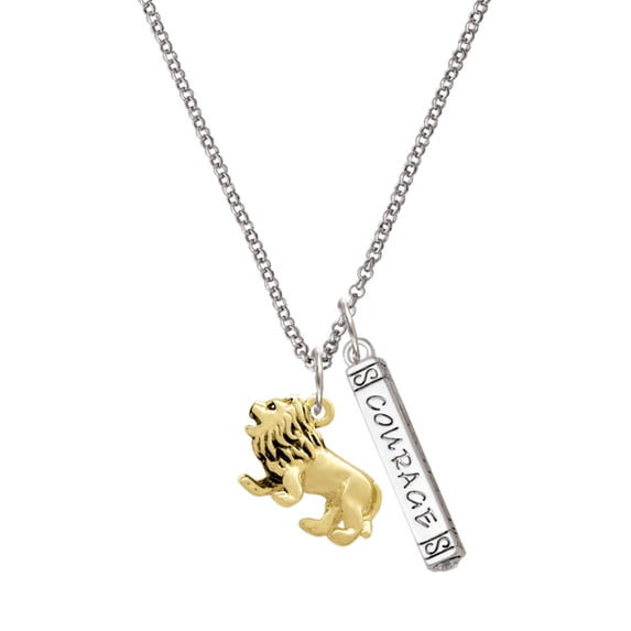 Delight Jewelry Goldtone 3-D Lion Silvertone Courage Strength Wisdom Honesty Bar Charm Necklace, 23"