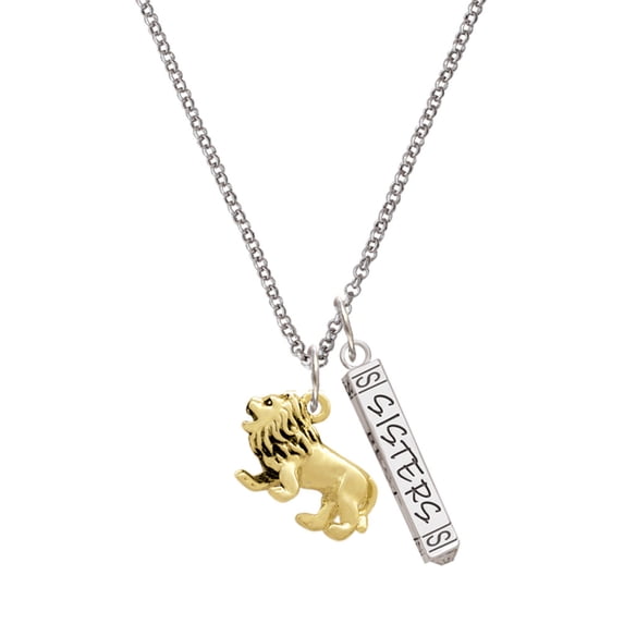 Delight Jewelry Goldtone 3-D Lion Silvertone Sisters Best Friends Forever Bar Charm Necklace, 23"