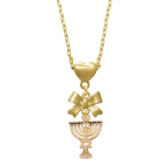 Delight Jewelry Goldtone 3-D Menorah - Gold tone Heart Necklace