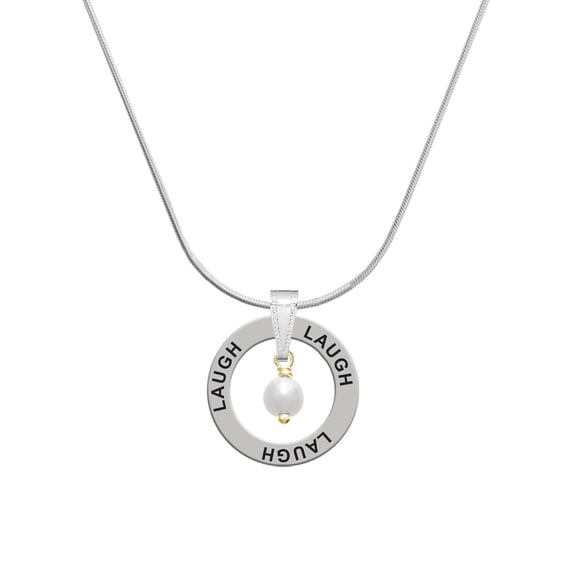 Delight Jewelry Goldtone 6mm Glass Imitation Pearl Bead Drop Laugh Ring Charm Necklace, 18"