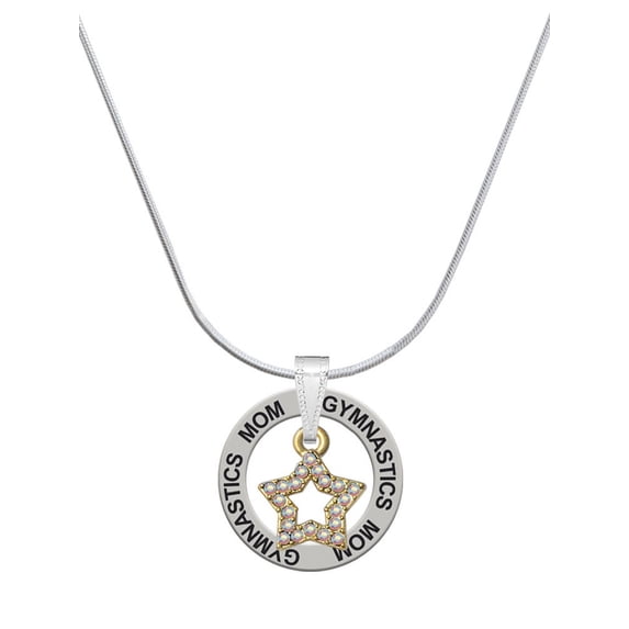 Delight Jewelry Goldtone AB Crystal Lucky Star Gymnastics Mom Ring Charm Necklace, 18"