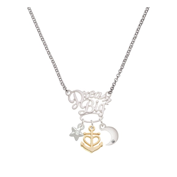 Delight Jewelry Goldtone Anchor with Heart Silvertone Dream Big Pendant Necklace, 25"