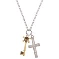 thumbnail image 1 of Delight Jewelry Goldtone Antiqued Beaded Skull Key Be Strong and Courageous Engraved Cross Zoey Necklace, 28", 1 of 4