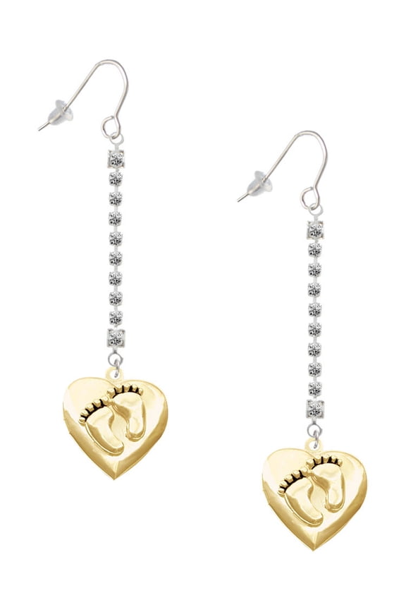 Goldtone Baby Feet Heart Locket - Silver-tone Long Sparkle Dangle French Earrings
