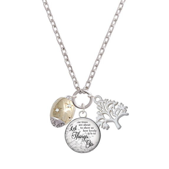 Delight Jewelry Goldtone Barrel with AB Clear Crystal Stars Spinner Let Things Go Fall Zoey Charm Necklace, 28"