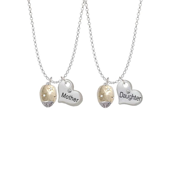 Delight Jewelry Goldtone Barrel with AB Clear Crystal Stars Spinner Mother & Daughter Heart Necklaces (Set of 2), 19"+2"