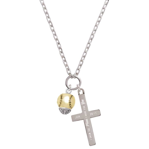 Delight Jewelry Goldtone Baseball/Softball Spinner I Have Plans for You Engraved Cross Zoey Necklace, 28"