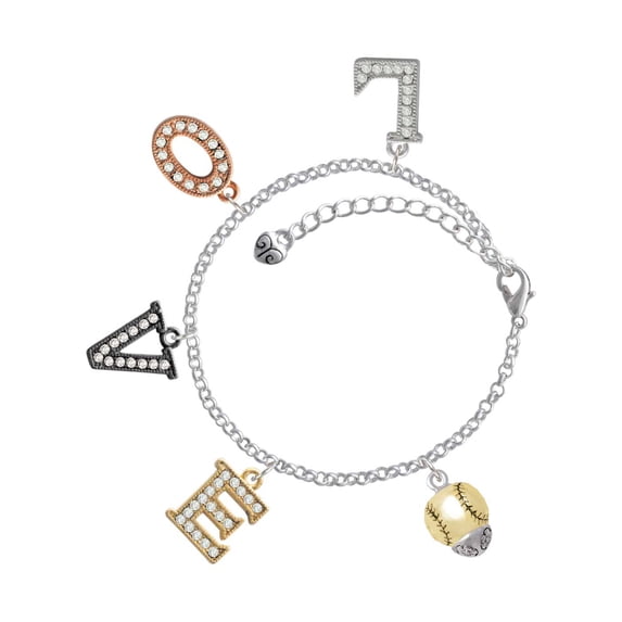 Delight Jewelry Goldtone Baseball/Softball Spinner Multi-Colored Crystal Love Charm Bracelet