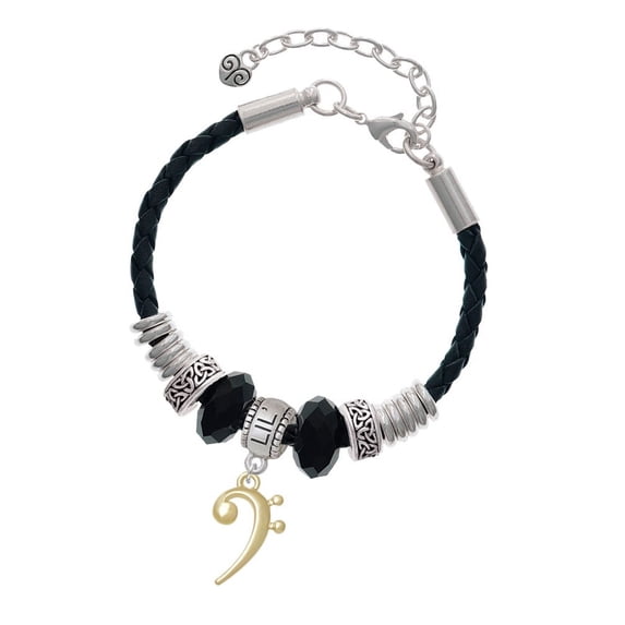 Delight Jewelry Goldtone Bass Clef Big Sister Celtic Knot Leather Bead Bracelet, 7"+2" Extender