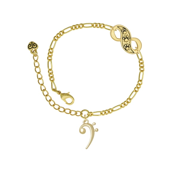 Delight Jewelry Goldtone Bass Clef Gold-tone Paw Infinity Link Chain Bracelet, 6"+2" Extender