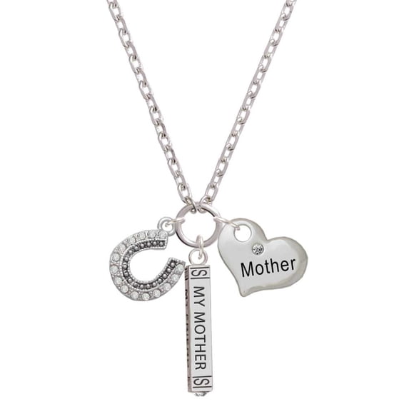 Delight Jewelry Goldtone Beaded Clear Crystal Horseshoe with Good Luck Always My Mother Bar Zoe Necklace