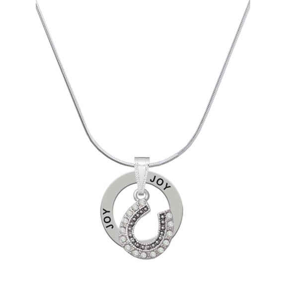 Delight Jewelry Goldtone Beaded Clear Crystal Horseshoe with Good Luck Joy Ring Charm Necklace, 18"