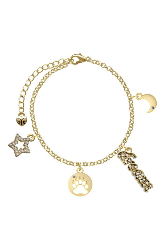 Goldtone Bear Paw Silhouette Goldtone Dream Big Charm Bracelet, 7.5+2" Extender