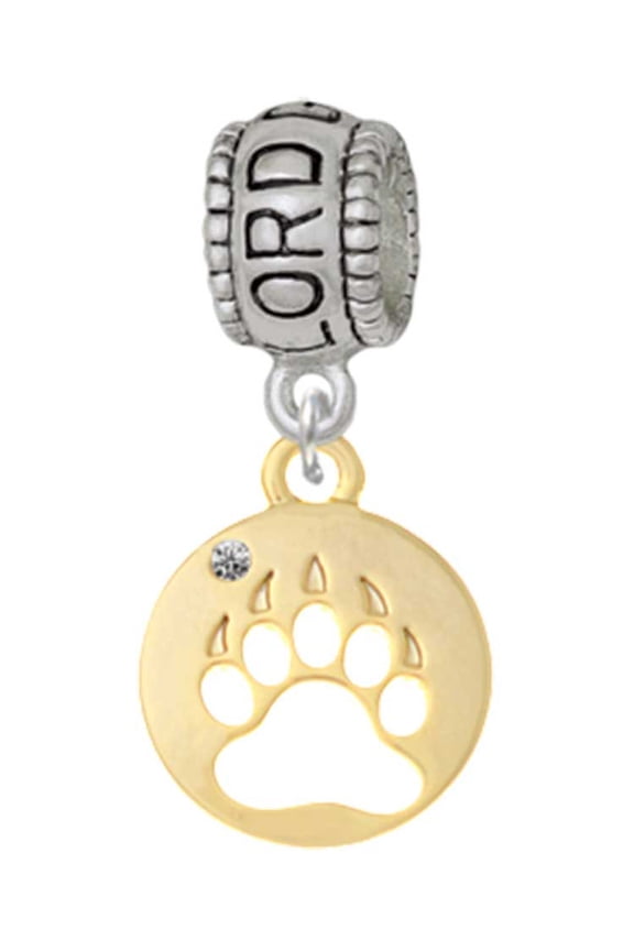 Goldtone Bear Paw Silhouette Lord Guide Me Charm Bead