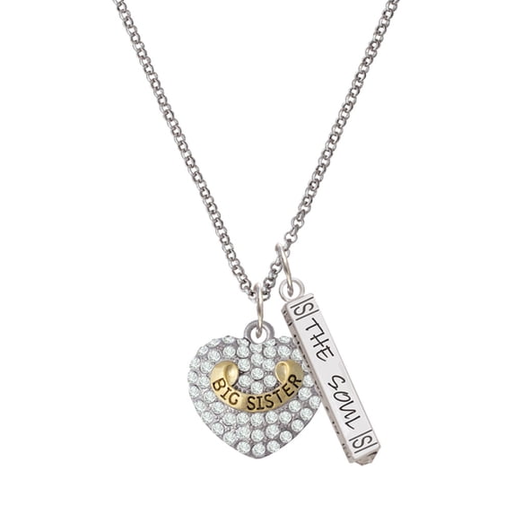 Delight Jewelry Goldtone Big Sister Rock on Clear Crystal Heart Silvertone Hope Anchors the Soul Bar Charm Necklace, 23"