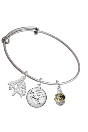 Goldtone Black Spider on Web Spinner Silvertone Let Things Go Tree Charm Bangle Bracelet