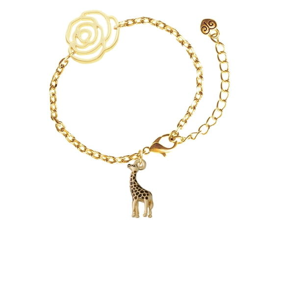 Delight Jewelry Goldtone Brown Giraffe Gold-tone Flower Link Chain Bracelet, 6.75"+2" Extender