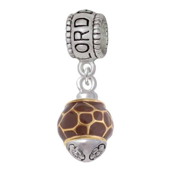 Delight Jewelry Goldtone Brown Giraffe Print Spinner Lord Guide Me Charm Bead