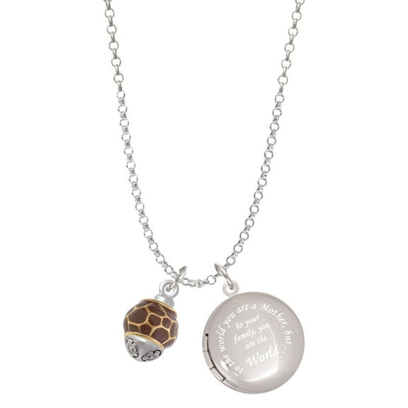 Delight Jewelry Goldtone Brown Giraffe Print Spinner To the World You are a Mother Locket Necklace