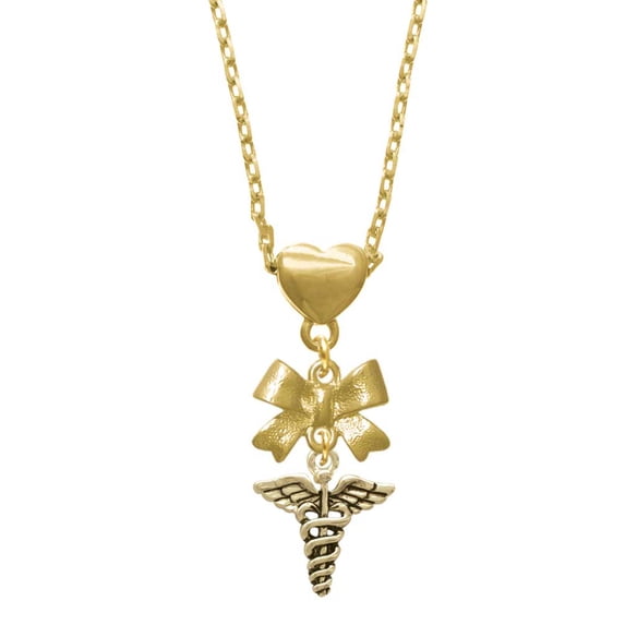 Delight Jewelry Goldtone Caduceus Gold tone Heart Necklace