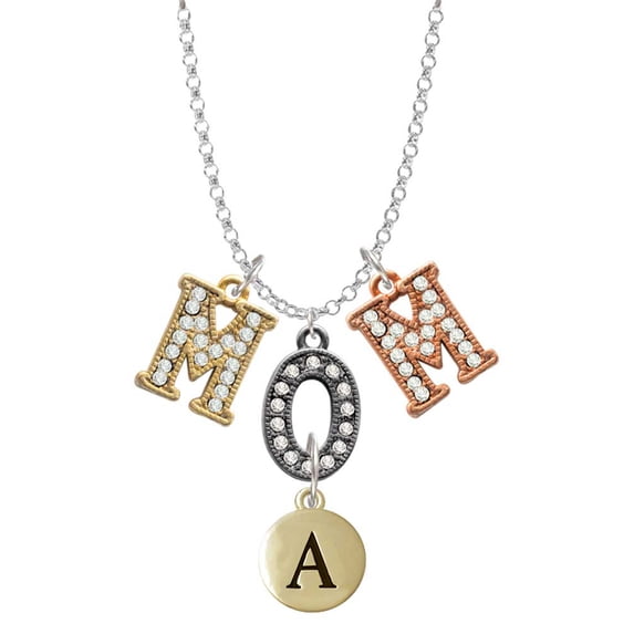 Delight Jewelry Goldtone Capital Letter - A - Pebble Disc - Multi-Colored Crystal Mom Charm Necklace