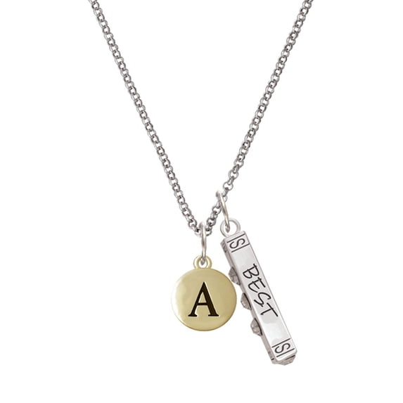 Delight Jewelry Goldtone Capital Letter - A - Pebble Disc - Silvertone Best Friends Forever Bar Charm Necklace, 23"