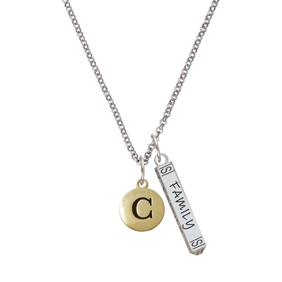 Delight Jewelry Goldtone Capital Letter - C - Pebble Disc - Silvertone Family Bar Charm Necklace, 23"