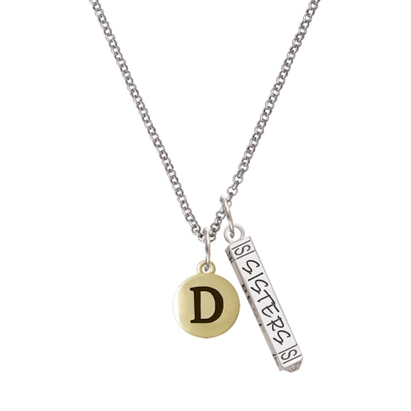 Delight Jewelry Goldtone Capital Letter - D - Pebble Disc - Silvertone Sisters Best Friends Forever Bar Charm Necklace, 23"