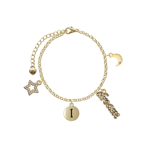 Delight Jewelry Goldtone Capital Letter - I - Pebble Disc - Goldtone Dream Big Charm Bracelet, 7.5+2" Extender