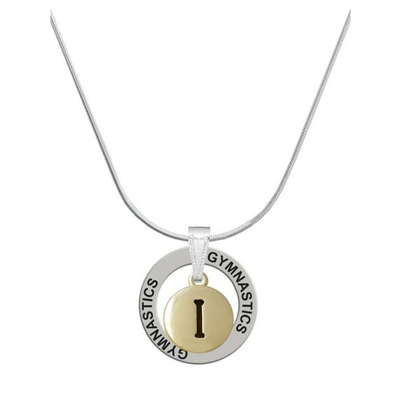 Delight Jewelry Goldtone Capital Letter - I - Pebble Disc - Gymnastics Ring Charm Necklace, 18"