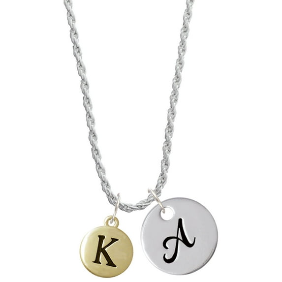 Delight Jewelry Goldtone Capital Letter - K - Pebble Disc - Silvertone Script Initial Disc - A - Charm Necklace, 20"+3"