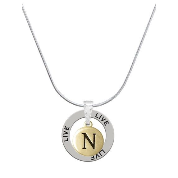 Delight Jewelry Goldtone Capital Letter - N - Pebble Disc - Live Ring Charm Necklace, 18"