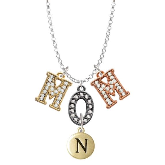 Delight Jewelry Goldtone Capital Letter - N - Pebble Disc - Multi-Colored Crystal Mom Charm Necklace