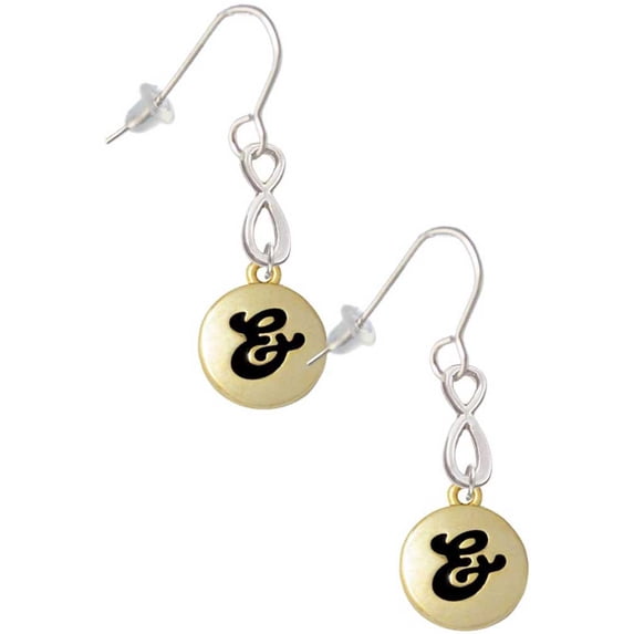Delight Jewelry Goldtone Capital Letter - & - Pebble Disc - Silver tone Infinity French Earrings