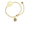 thumbnail image 1 of Delight Jewelry Goldtone Capital Letter - S - Pebble Disc - Gold-tone Flower Link Chain Bracelet, 6.75"+2" Extender, 1 of 4
