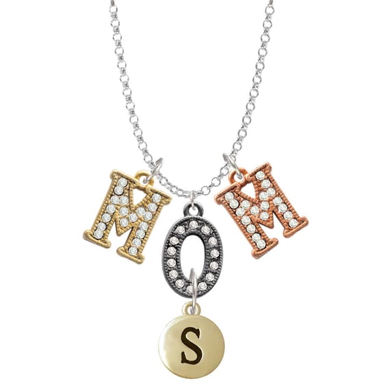 Delight Jewelry Goldtone Capital Letter - S - Pebble Disc - Multi-Colored Crystal Mom Charm Necklace