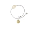 thumbnail image 1 of Delight Jewelry Goldtone Capital Letter - T - Pebble Disc - - Goldtone Leaf Delicate Bracelet, 6.25+1.75", 1 of 4
