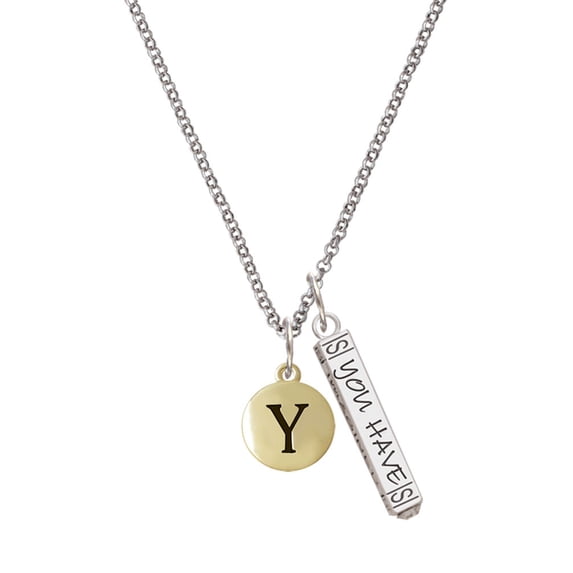 Delight Jewelry Goldtone Capital Letter - Y - Pebble Disc - Silvertone Live the Life You Have Imagined Bar Charm Necklace, 23"
