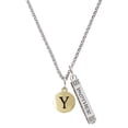 thumbnail image 1 of Delight Jewelry Goldtone Capital Letter - Y - Pebble Disc - Silvertone Mother Daughter Bar Charm Necklace, 23", 1 of 4