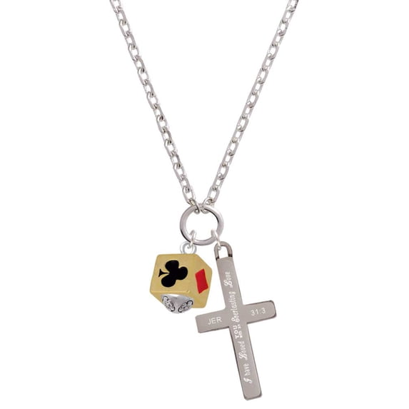 Delight Jewelry Goldtone Card Suits Square Spinner Everlasting Love Engraved Cross Zoey Necklace, 28"