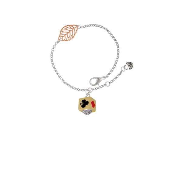 Delight Jewelry Goldtone Card Suits Square Spinner - Rose Goldtone Leaf Delicate Bracelet, 6.25+1.75"