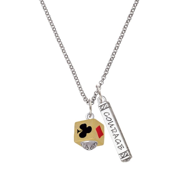 Delight Jewelry Goldtone Card Suits Square Spinner Silvertone Courage Strength Wisdom Honesty Bar Charm Necklace, 23"