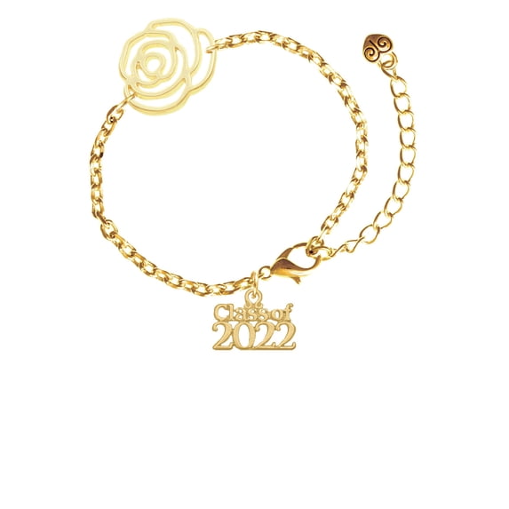 Delight Jewelry Goldtone Class of 2022 Gold-tone Flower Link Chain Bracelet, 6.75"+2" Extender