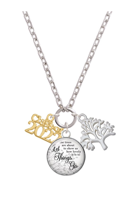 Goldtone Class of 2022 Let Things Go Fall Zoey Charm Necklace, 28"