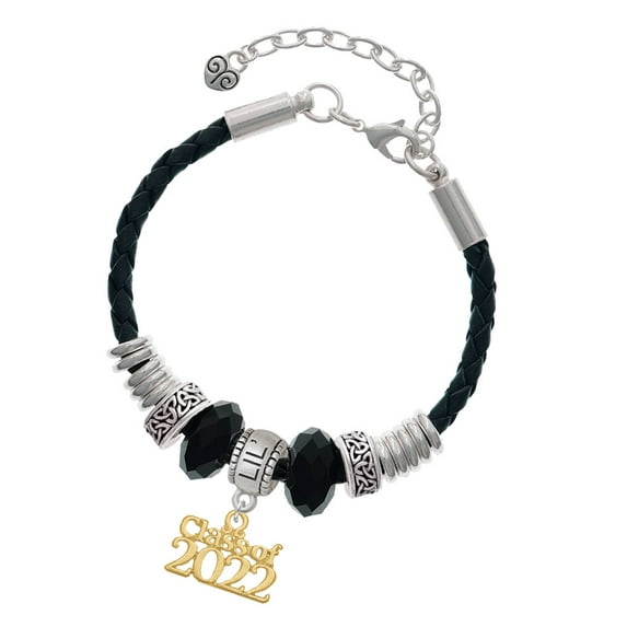 Delight Jewelry Goldtone Class of 2022 Middle Sister Celtic Knot Leather Bead Bracelet, 7"+2" Extender