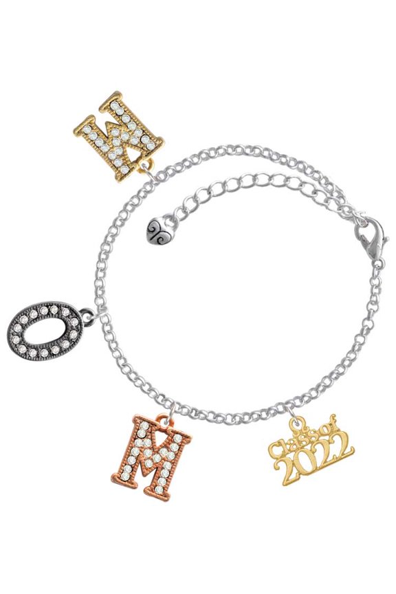 Goldtone Class of 2022 Multi-Colored Crystal Mom Charm Bracelet